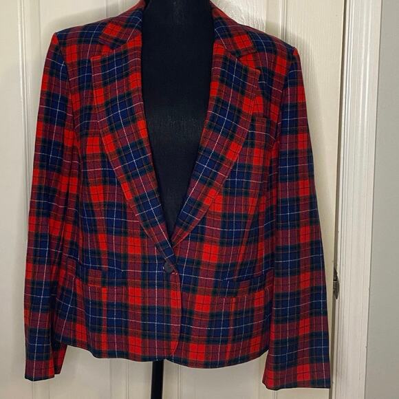 Vintage Red Blue Tartan Pendleton Blazer Womens Size 38/M 100% Wool‎ 70's - Picture 1 of 10